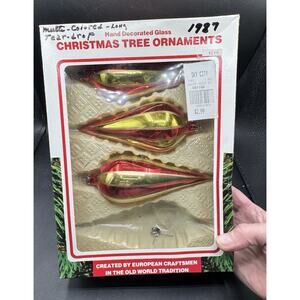 3 Beautiful Christmas Classics Commodore Red/Gold Teardrop Ornaments